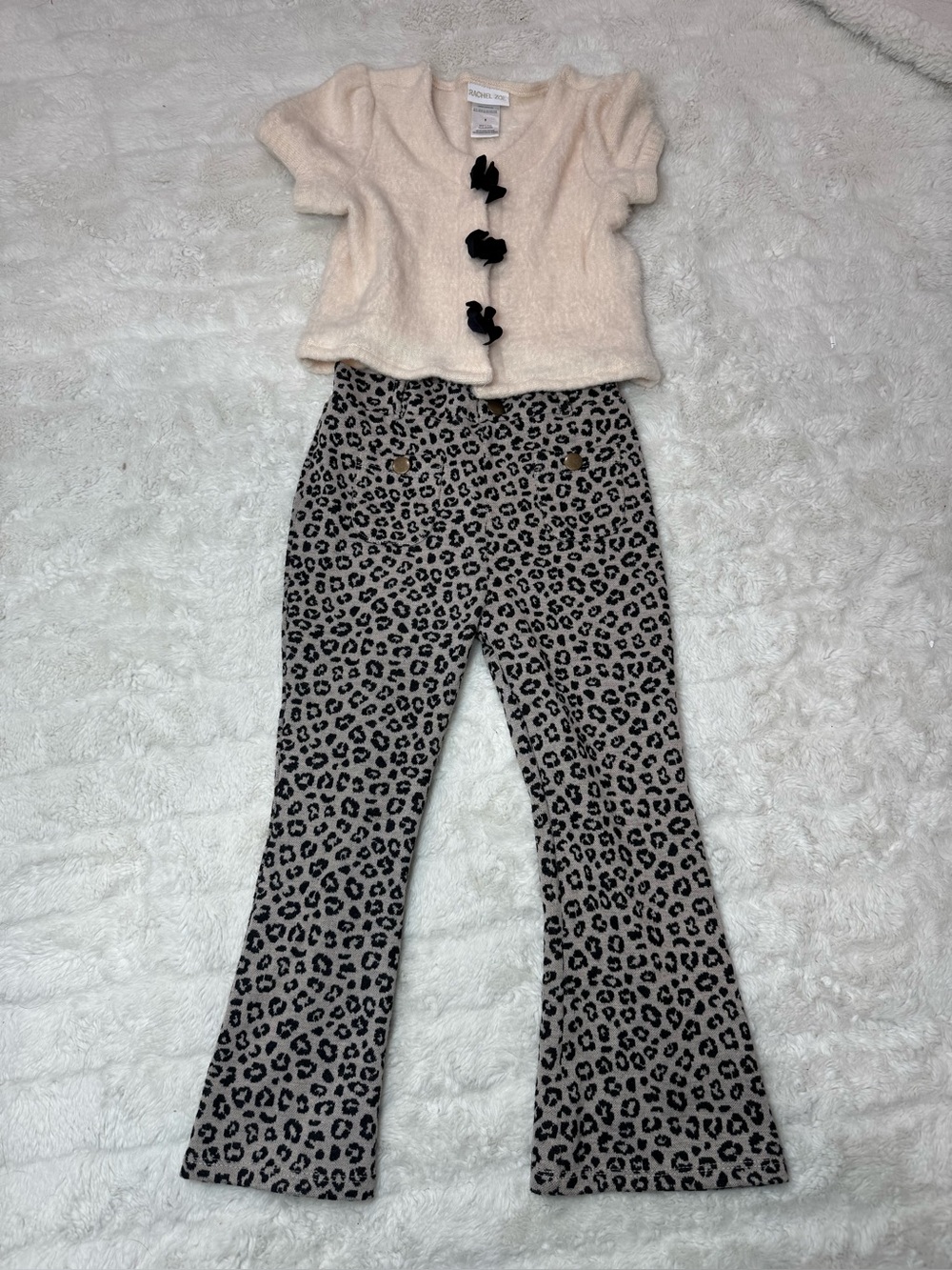 Rachel Zoe Kids Leopard Flare Leggings - Cream & Black Set